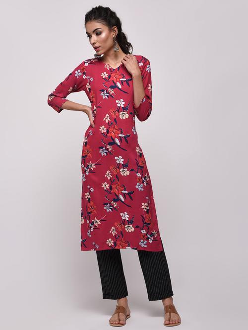 floral printed straight kurta - 16239829 - Very Small Image - 1