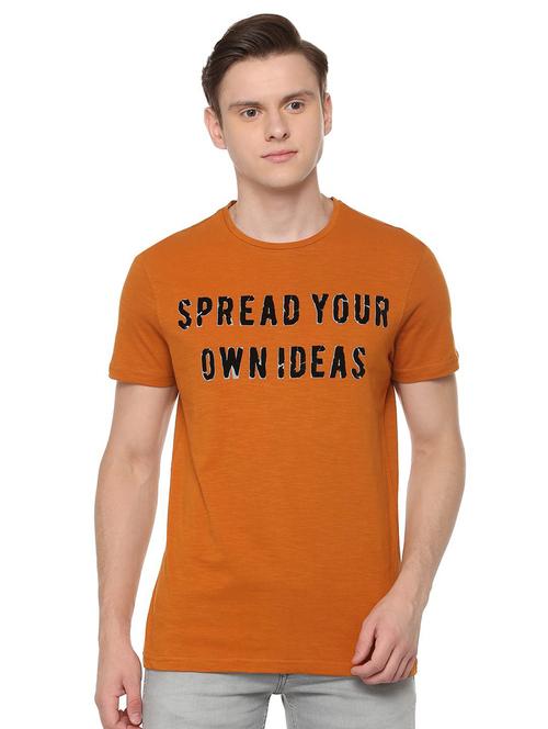 orange typographic chest print t-shirt - 16240504 - Very Small Image - 1