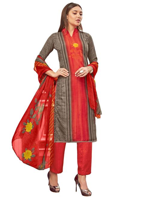 printed straight pant unstitched suit - 16241321 - Very Small Image - 1
