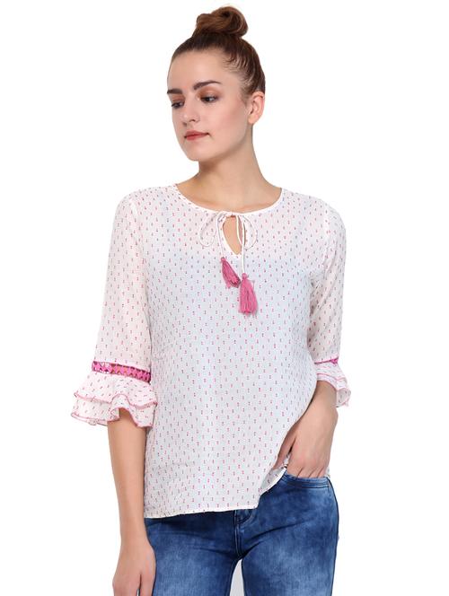 tie up neck dobby top - 16241712 - Very Small Image - 1