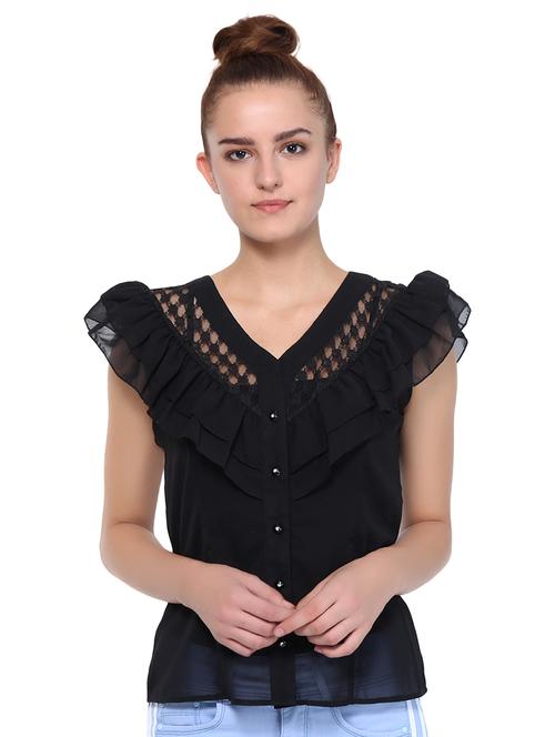lace panel ruffle detail button up top - 16241723 - Very Small Image - 1