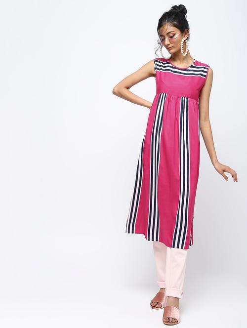 striped printed a-line kurta - 16242037 - Very Small Image - 1
