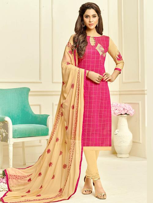 embroidered churidaar unstitched suit - 16242450 - Very Small Image - 1