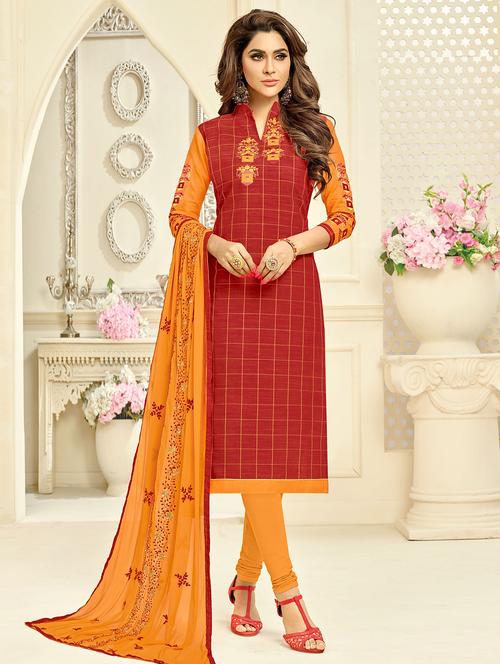 embroidered churidaar unstitched suit - 16242451 - Very Small Image - 1