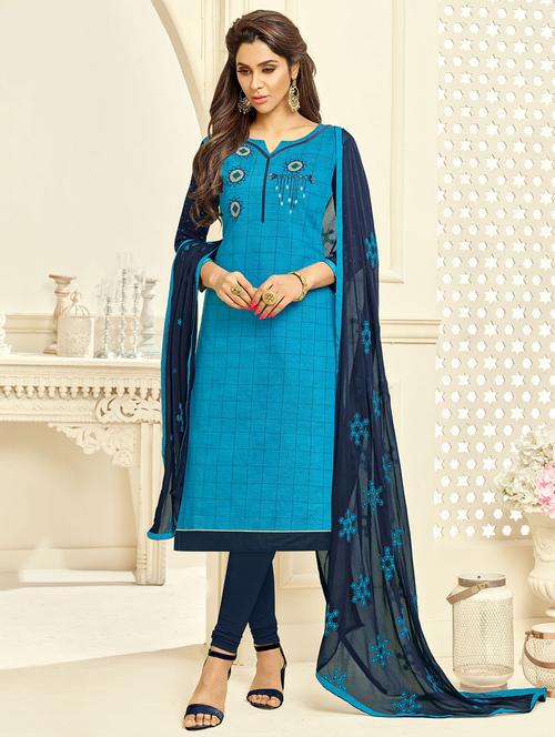 embroidered churidaar unstitched suit - 16242452 - Very Small Image - 1