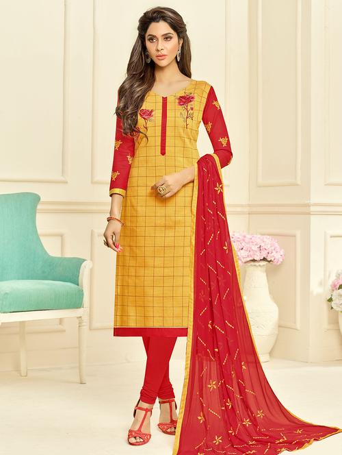 embroidered churidaar unstitched suit - 16242453 - Very Small Image - 1
