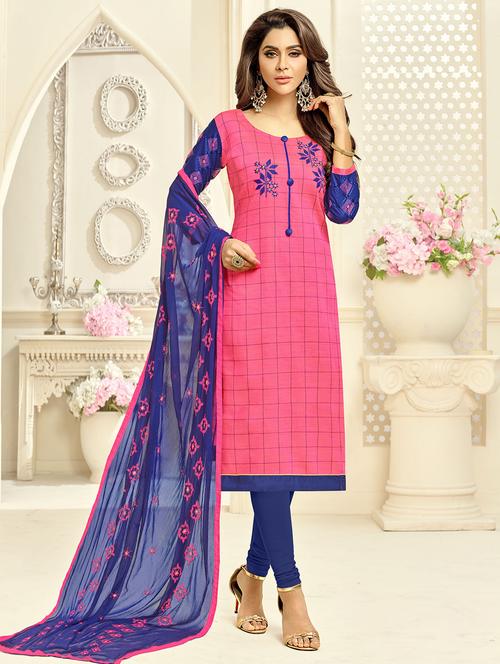 embroidered churidaar unstitched suit - 16242457 - Very Small Image - 1