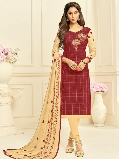 embroidered churidaar unstitched suit - 16242458 - Very Small Image - 1
