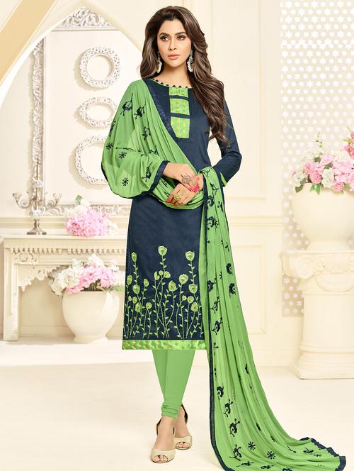 embroidered churidaar unstitched suit - 16242473 - Very Small Image - 1