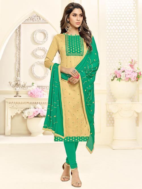 embroidered churidaar unstitched suit - 16242476 - Very Small Image - 1