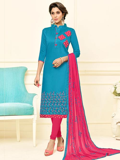 embroidered churidaar unstitched suit - 16242478 - Very Small Image - 1