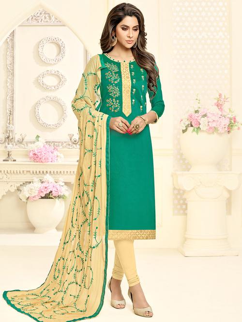 embroidered churidaar unstitched suit - 16242481 - Very Small Image - 1