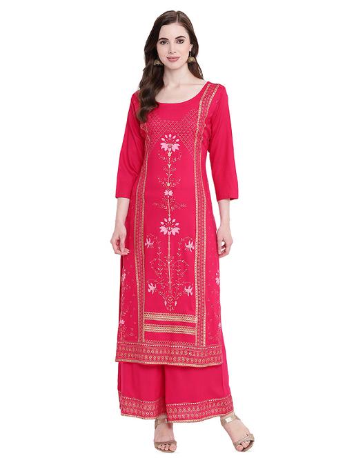 foil printed straight kurta palazzo set - 16243822 - Very Small Image - 1