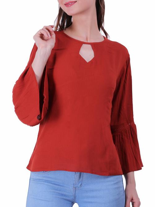 key hole neck flute sleeves top - 16243964 - Very Small Image - 1