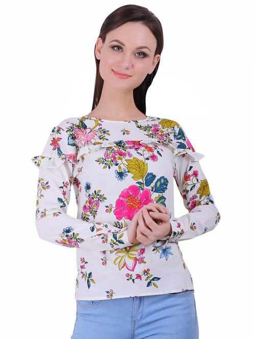 frill trim floral top - 16243967 - Very Small Image - 1