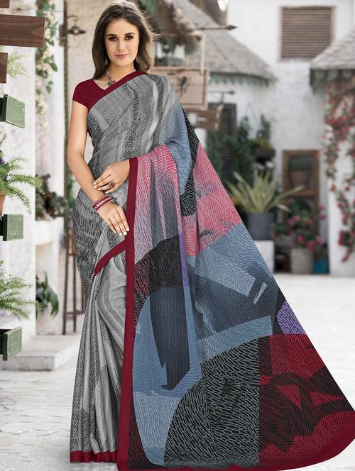 abstract printed saree with blouse - 16244125 - Very Small Image - 1