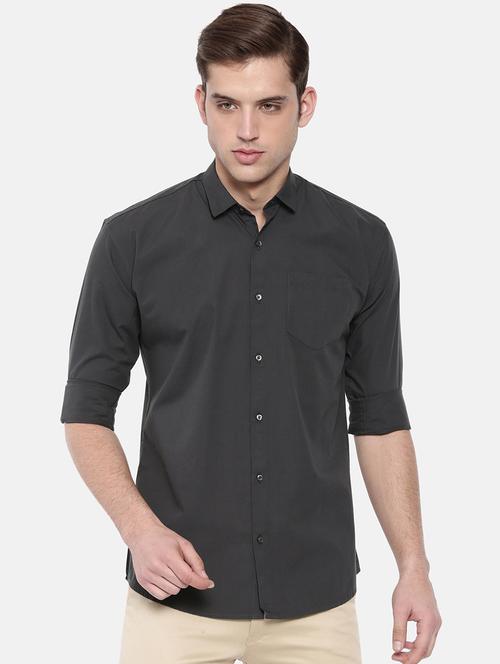 grey solid casual shirt - 16244226 - Very Small Image - 1