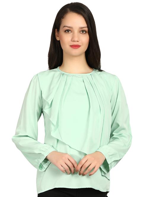crew neck pleated layered top - 16244260 - Very Small Image - 1