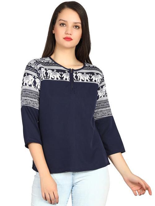 zipper detail round neck top - 16244263 - Very Small Image - 1