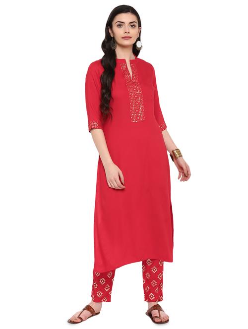 foil printed straight kurta - 16244768 - Very Small Image - 1