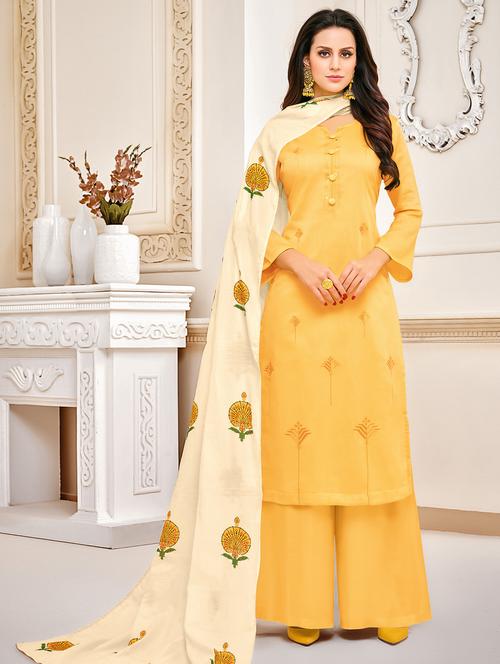 embroidered palazzo unstitched suit - 16245054 - Very Small Image - 1