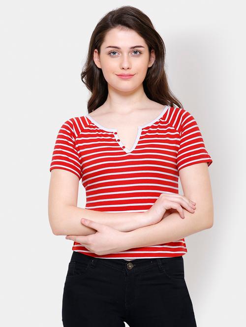 notch neck striped top - 16245191 - Very Small Image - 1