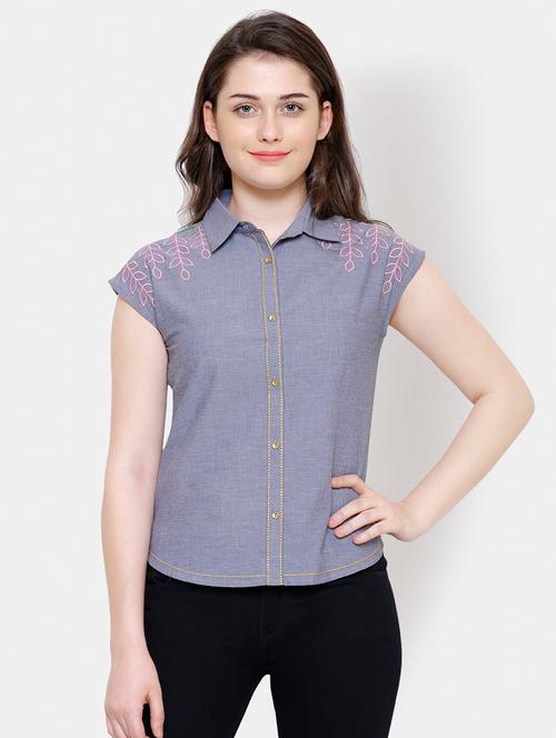 cap sleeved embroidered top - 16245218 - Very Small Image - 1