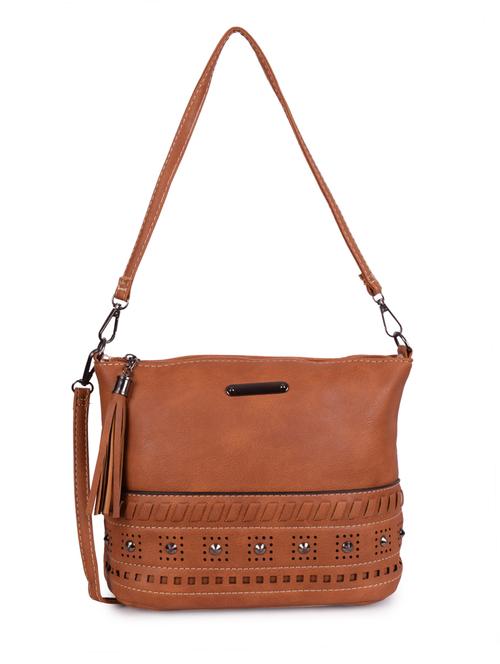 tan leatherette (pu) sling bag - 16245470 - Very Small Image - 1