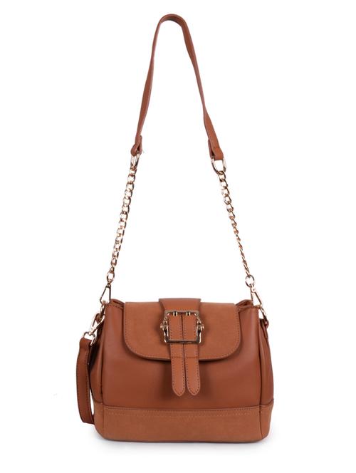 tan leatherette (pu) sling bag - 16245482 - Very Small Image - 1