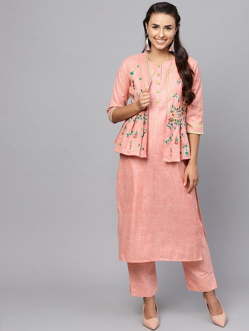 solid straight kurta with jacket - 16245544 - Very Small Image - 1