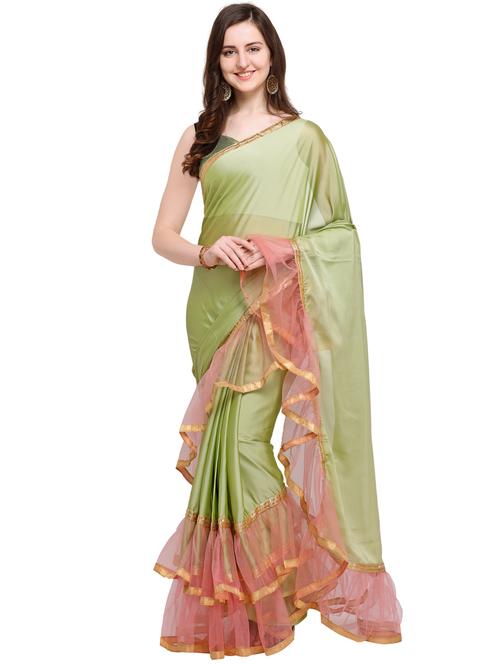 ruffle bordered fusion saree with blouse - 16245611 - Very Small Image - 1