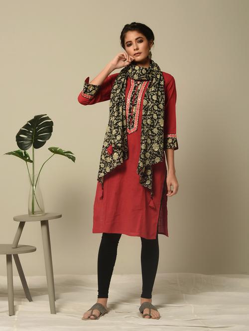 solid straight kurta with stole - 16245905 - Very Small Image - 1
