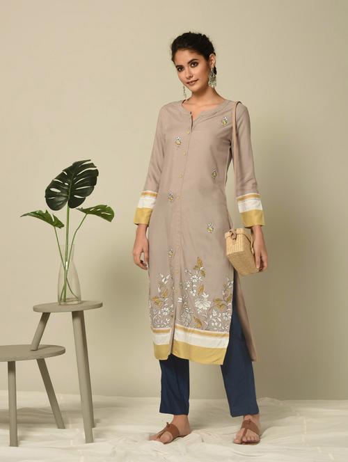 floral embroidered straight kurta - 16245914 - Very Small Image - 1