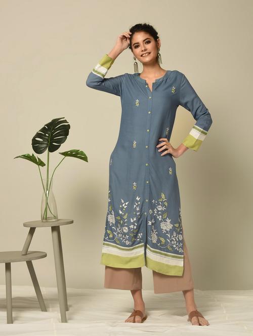 floral embroidered straight kurta - 16245920 - Very Small Image - 1