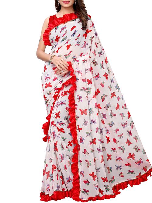 ruffle bordered fusion saree with blouse - 16246061 - Very Small Image - 1