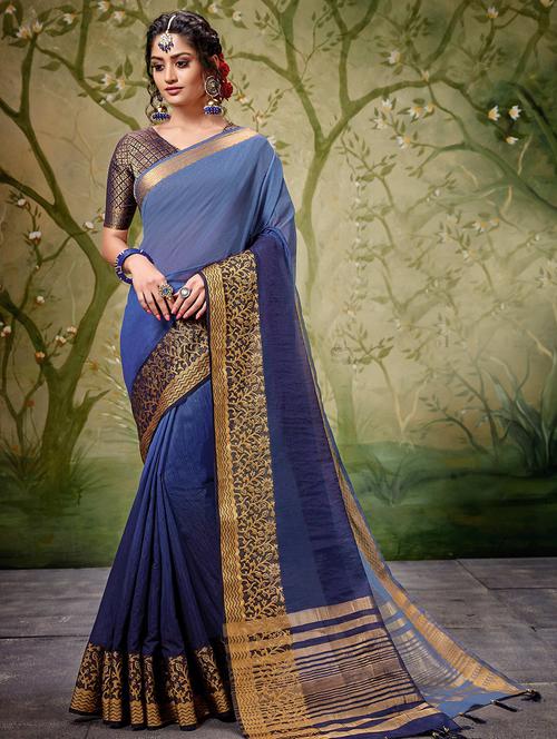 floral zari border woven saree with blouse - 16246090 - Very Small Image - 1