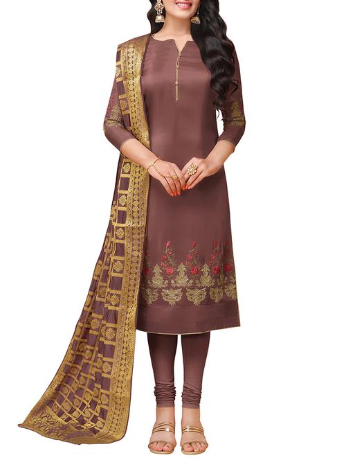 embroidered semi-stitched suit - 16247107 - Very Small Image - 1