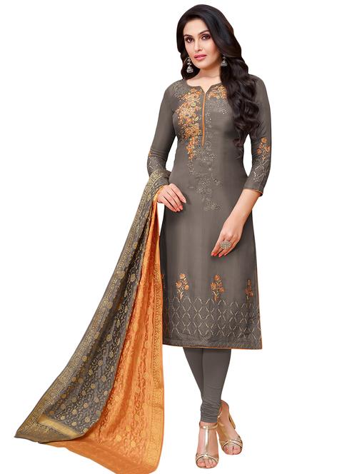 embroidered semi-stitched suit - 16247108 - Very Small Image - 1