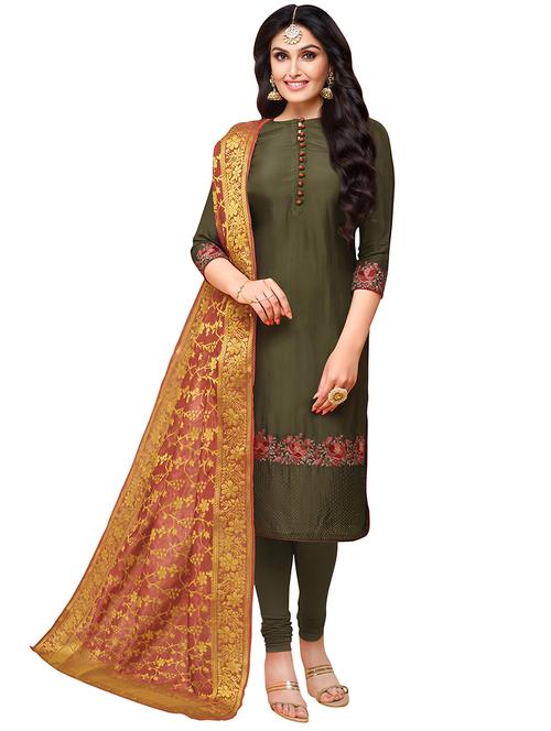 embroidered semi-stitched suit - 16247111 - Very Small Image - 1
