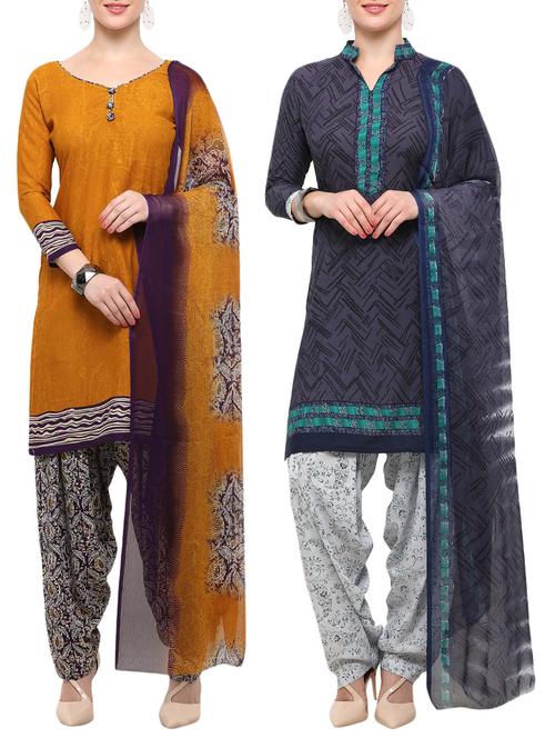printed unstitched combo suit - 16247526 - Very Small Image - 1