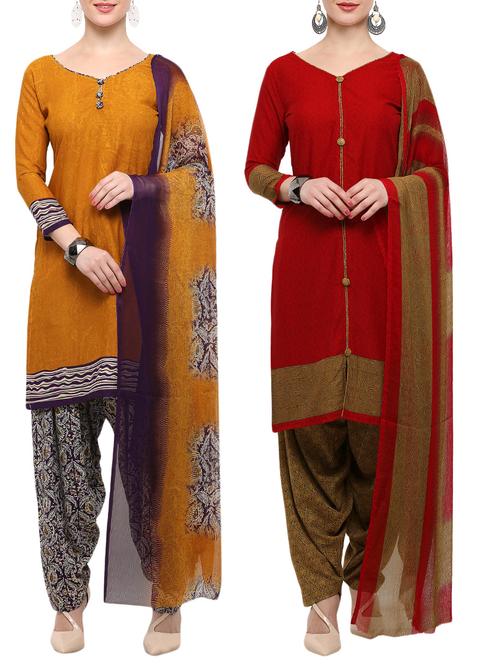 printed unstitched combo suit - 16247529 - Very Small Image - 1