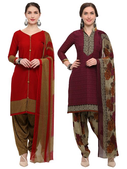 printed unstitched combo suit - 16247823 - Very Small Image - 1