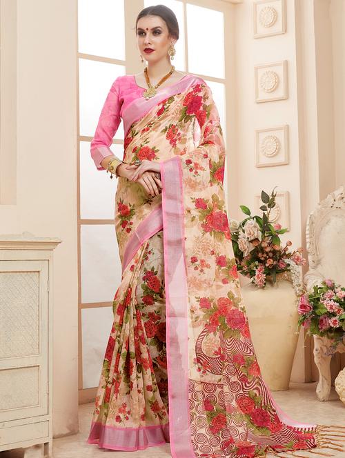 floral printed saree with blouse - 16248449 - Very Small Image - 1