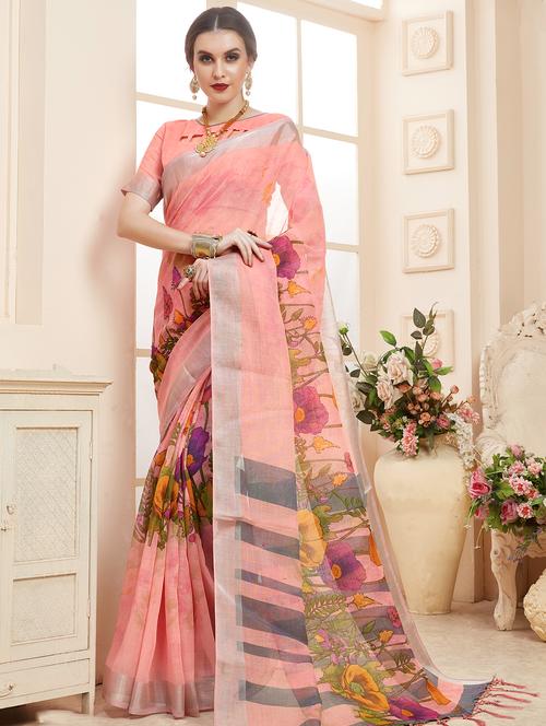 floral printed saree with blouse - 16248453 - Very Small Image - 1
