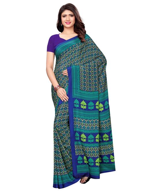 turquoise crepe printed saree with blouse - 16248733 - Very Small Image - 1