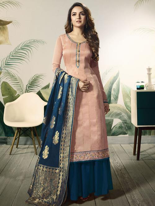 embroidered palazzo semi-stitched suit - 16249060 - Very Small Image - 1