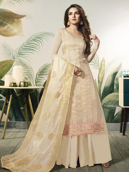 embroidered palazzo semi-stitched suit - 16249061 - Very Small Image - 1