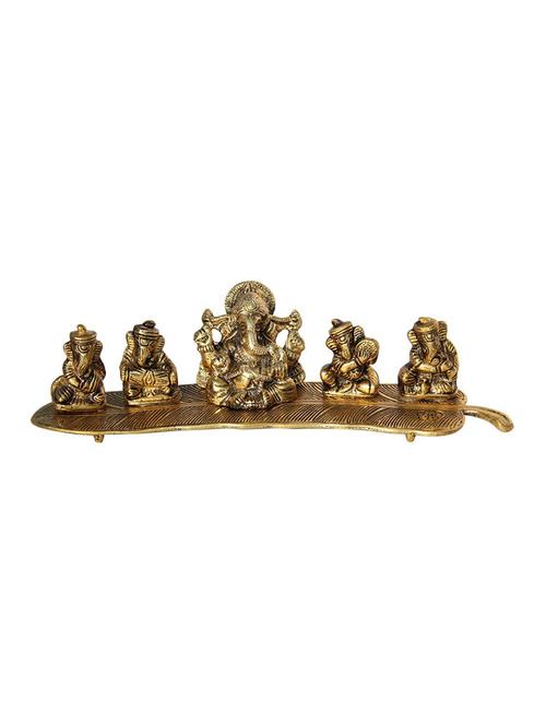 golden finish musical ganesha god on leaf for diwali gift, gift, birthday gift and corporate gift item - 16249465 - Very Small Image - 1