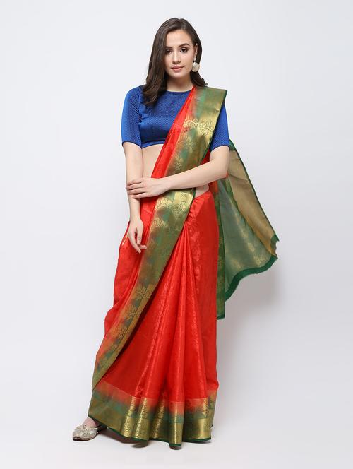 contrast border zari work saree with blouse - 16249869 - Very Small Image - 1