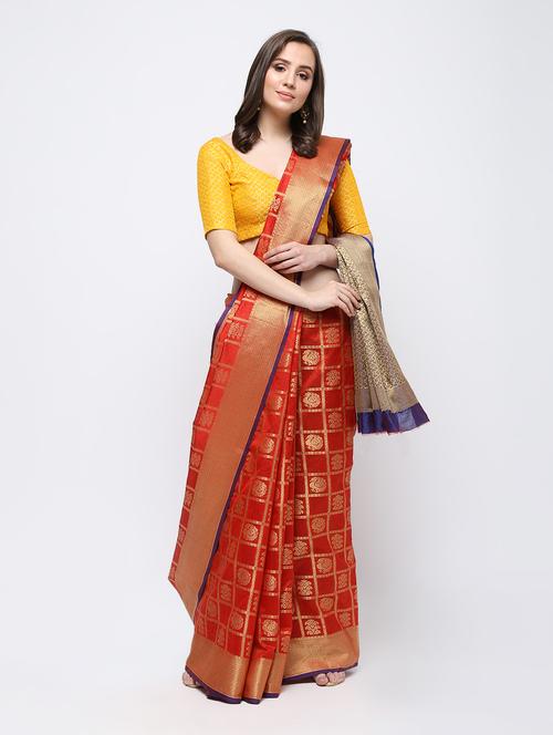 zari work kanjivaram saree with blouse - 16249880 - Very Small Image - 1